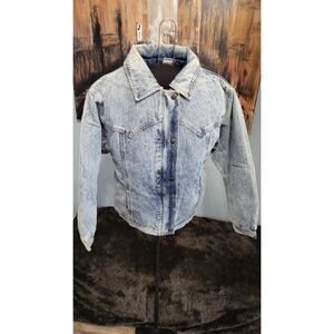 Vintage 80s 90s Kids Acid Wash Denim Jacket Insulated Lined Zip Snap USA RN...